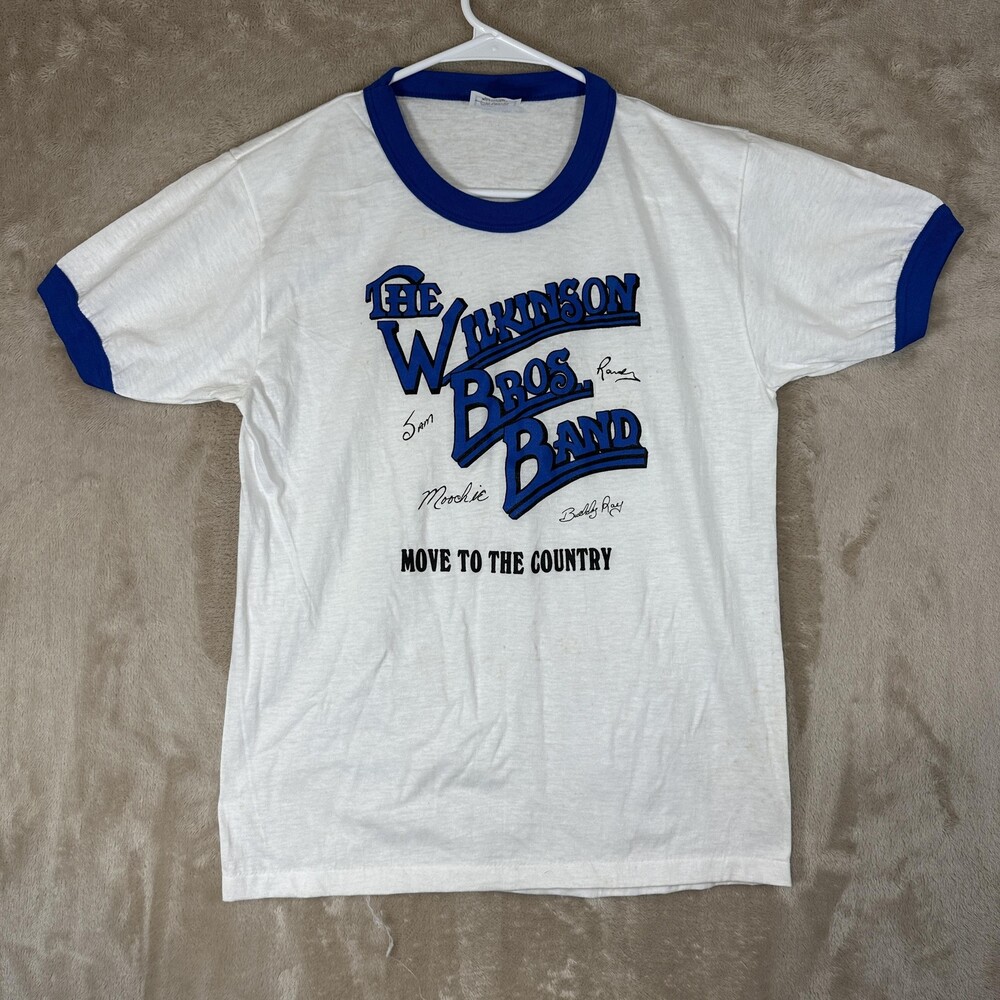 Vintage My Shirt Made In USA Wilkinson Bros Band Shirt Mens Large White 80s